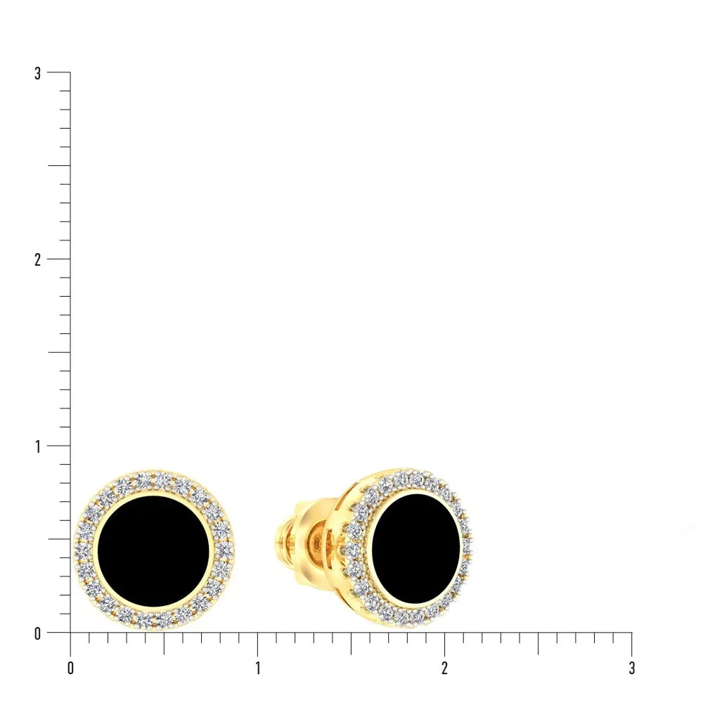 Stylish Stud Earrings in 14K/585 Yellow Gold with Cubic Zirconia and Enamel - Image 2