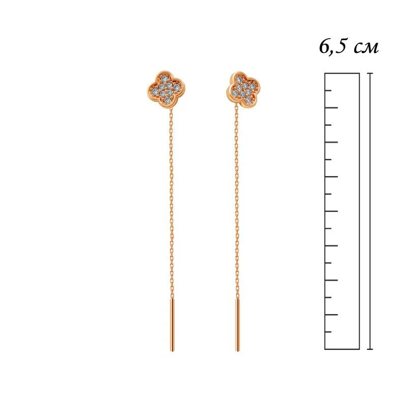 Thread Clover Earrings in 14K/585 Rose Gold with Cubic Zirconia - Image 2