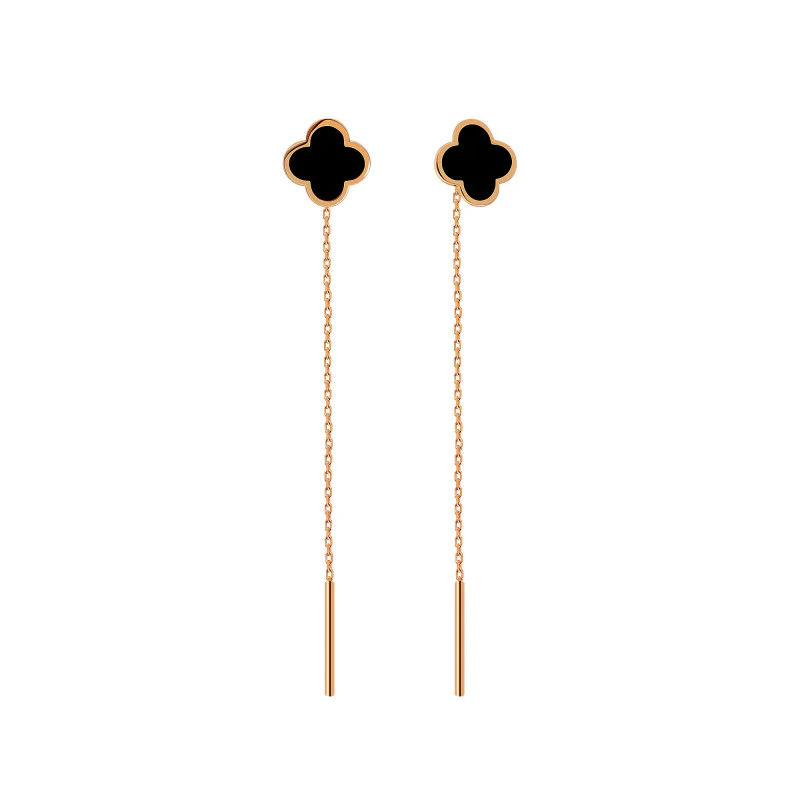 Thread Clover Earrings in 14K/585 Rose Gold with Enamel