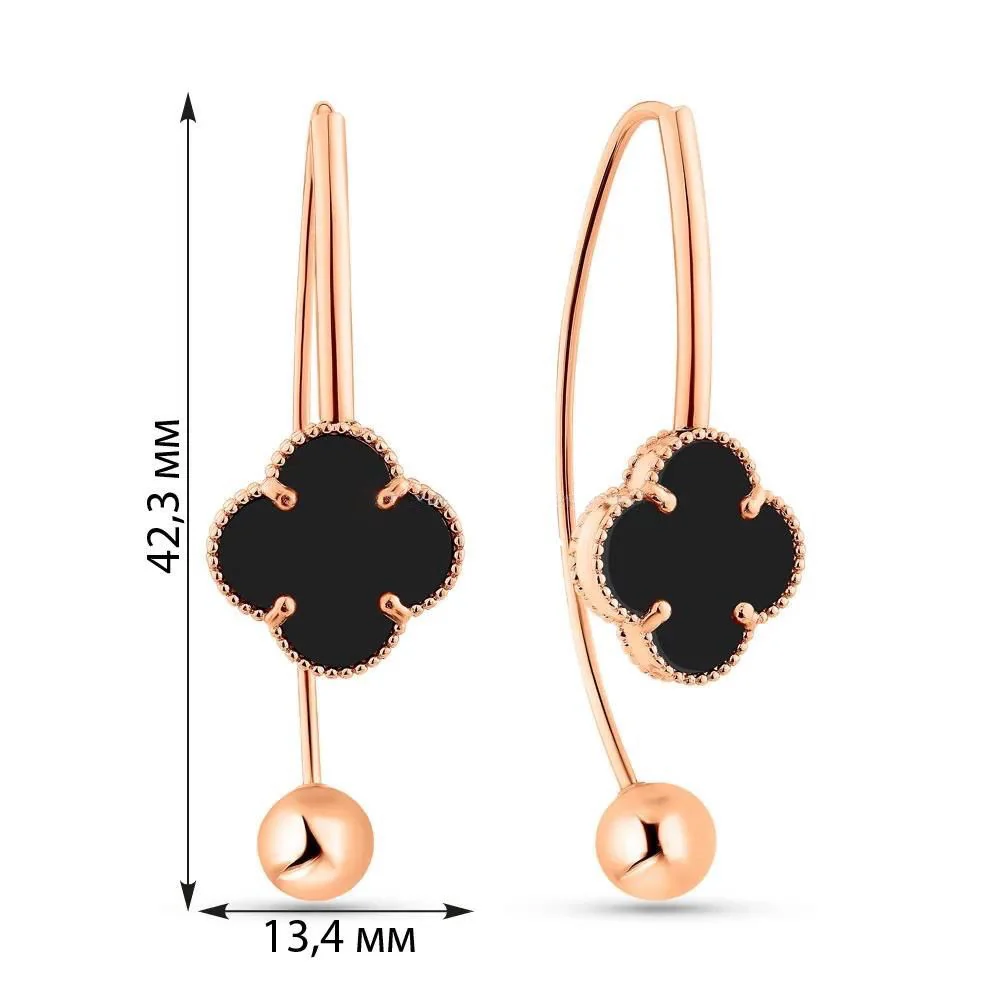 Thread Earrings Clover in 14K/585 Rose Gold with Onyx - Image 2