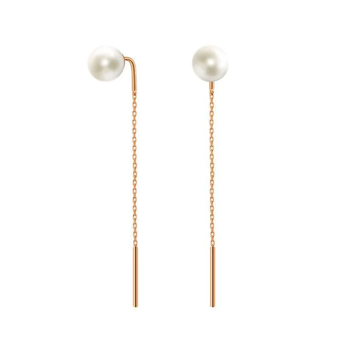 Thread Earrings in 14K/585 Rose Gold with Pearls