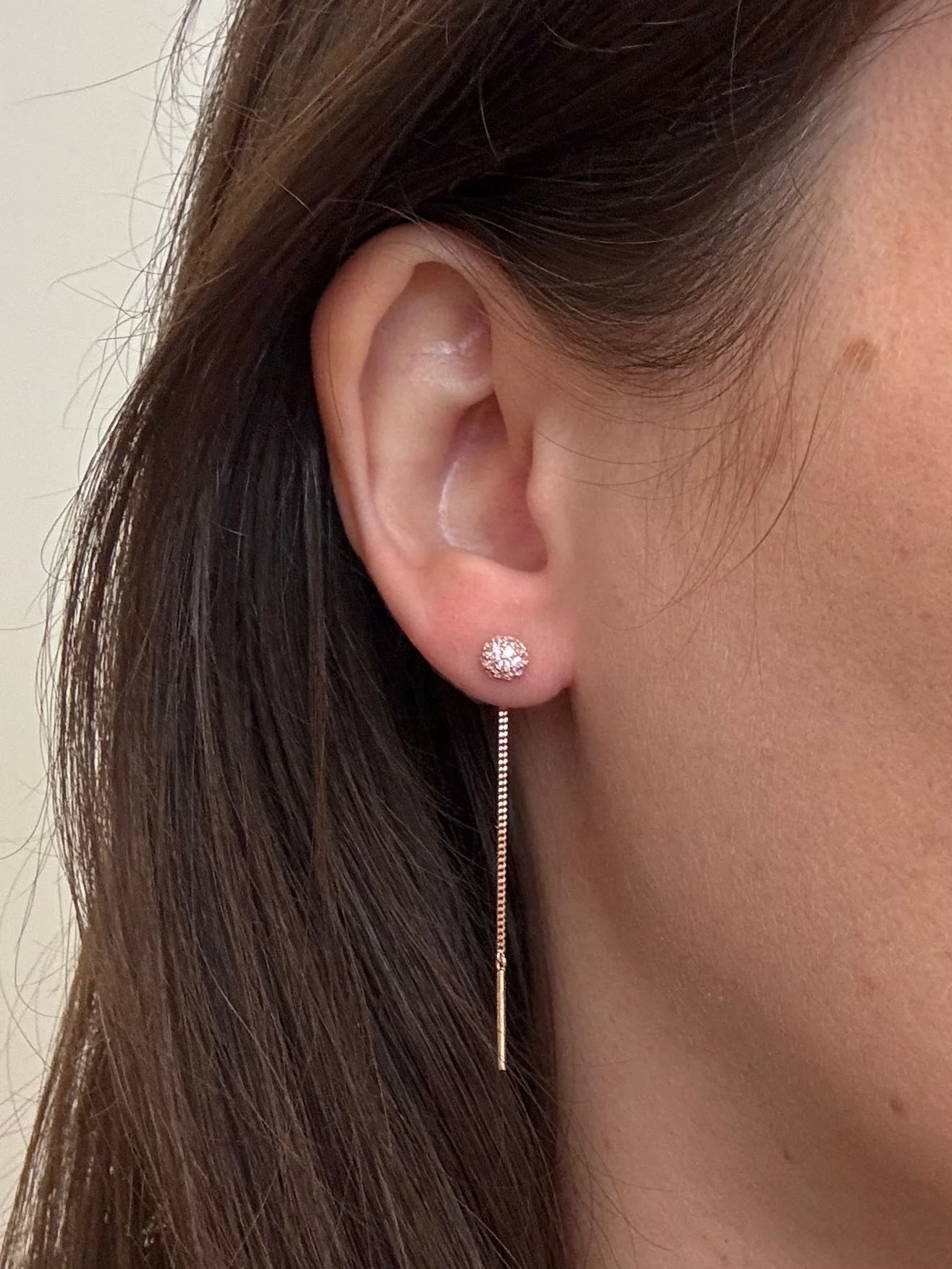 Thread Earrings in 14K/585 Rose Gold with Pink Cubic Zirconia - Image 2