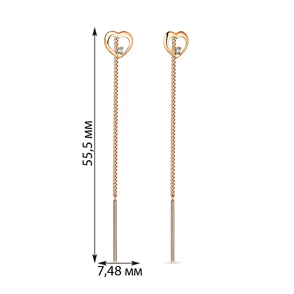 Thread Heart Earrings in 14K/585 Rose Gold with Cubic Zirconia - Image 2
