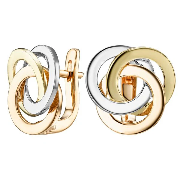 Three Tones 14K/585 Gold Lever Back Earrings