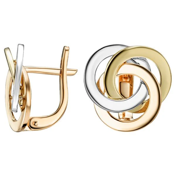 Three Tones 14K/585 Gold Lever Back Earrings - Image 3