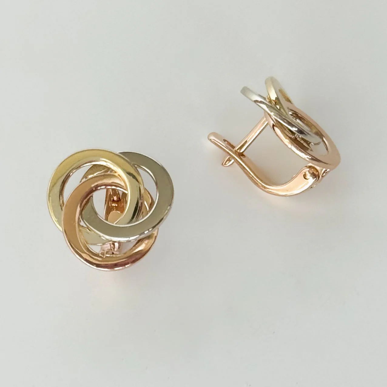 Three Tones 14K/585 Gold Lever Back Earrings - Image 4
