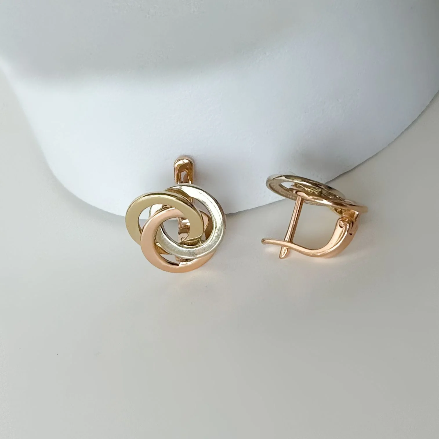 Three Tones 14K/585 Gold Lever Back Earrings - Image 6