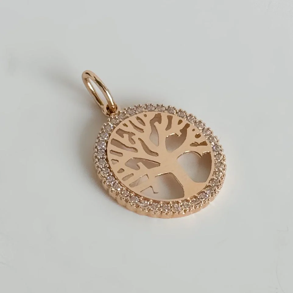 Tree of Life Pendant in 14K/585 Rose Gold with Cubic Zirconia - Image 2