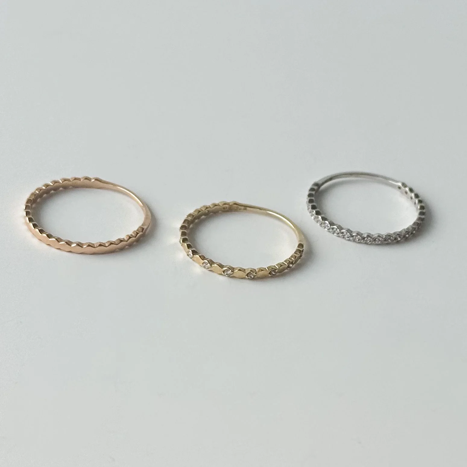Triple Ring in 14K/585 Rose, Yellow and White Gold with Cubic Zirconia - Image 3