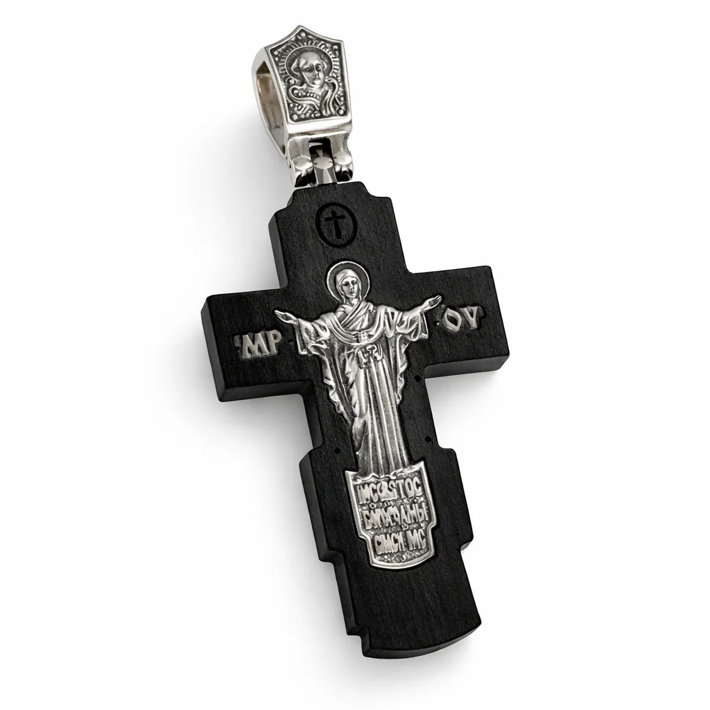 Two-Sided 925 Sterling Silver and Ebony Wood Cross - Image 2