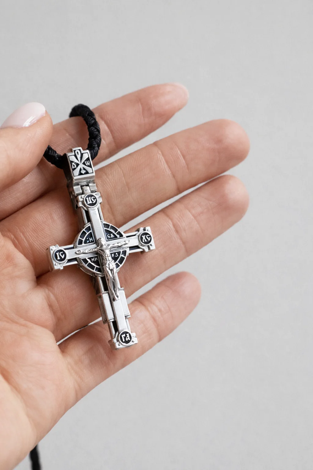 Two-Sided 925 Sterling Silver Jesus Cross with Enamel - Image 2