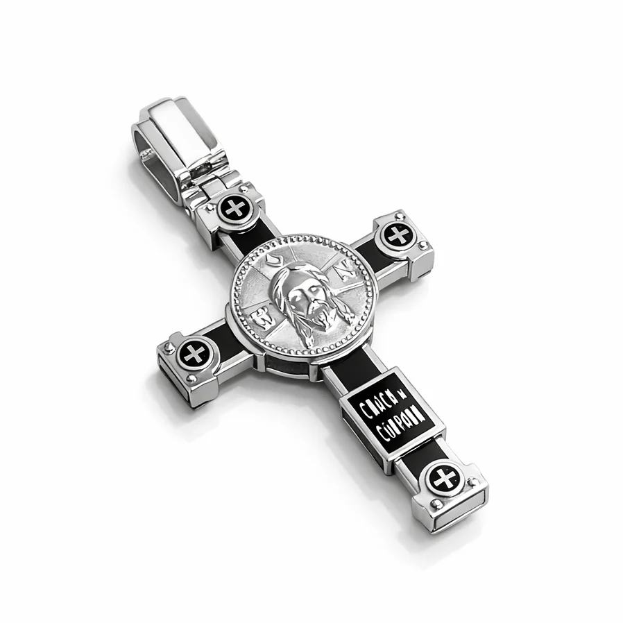 Two-Sided 925 Sterling Silver Jesus Cross with Enamel - Image 3