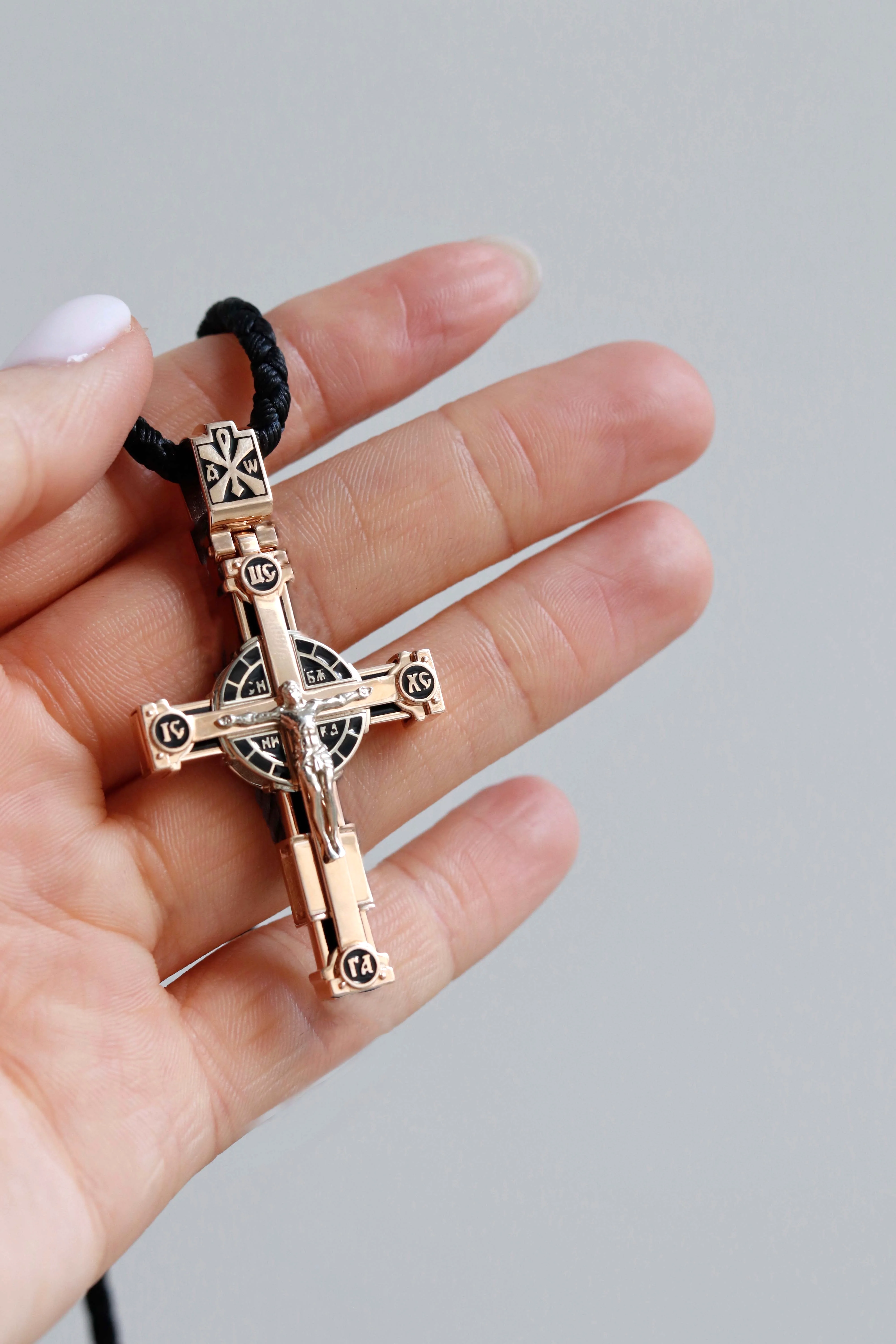 Two-Sided Cross in 14K/585 Rose and White Gold with Enamel - Image 3