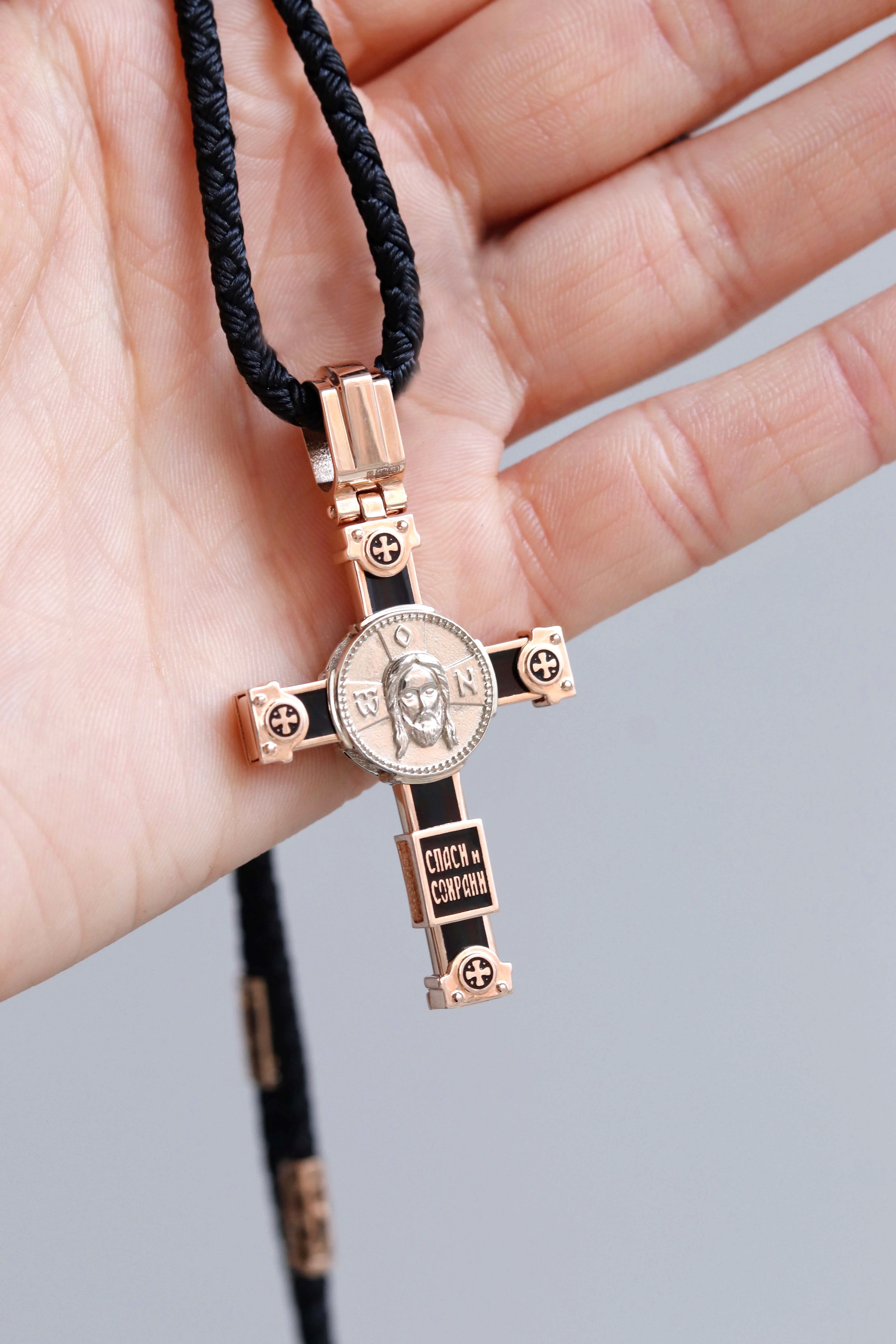 Two-Sided Cross in 14K/585 Rose and White Gold with Enamel - Image 4