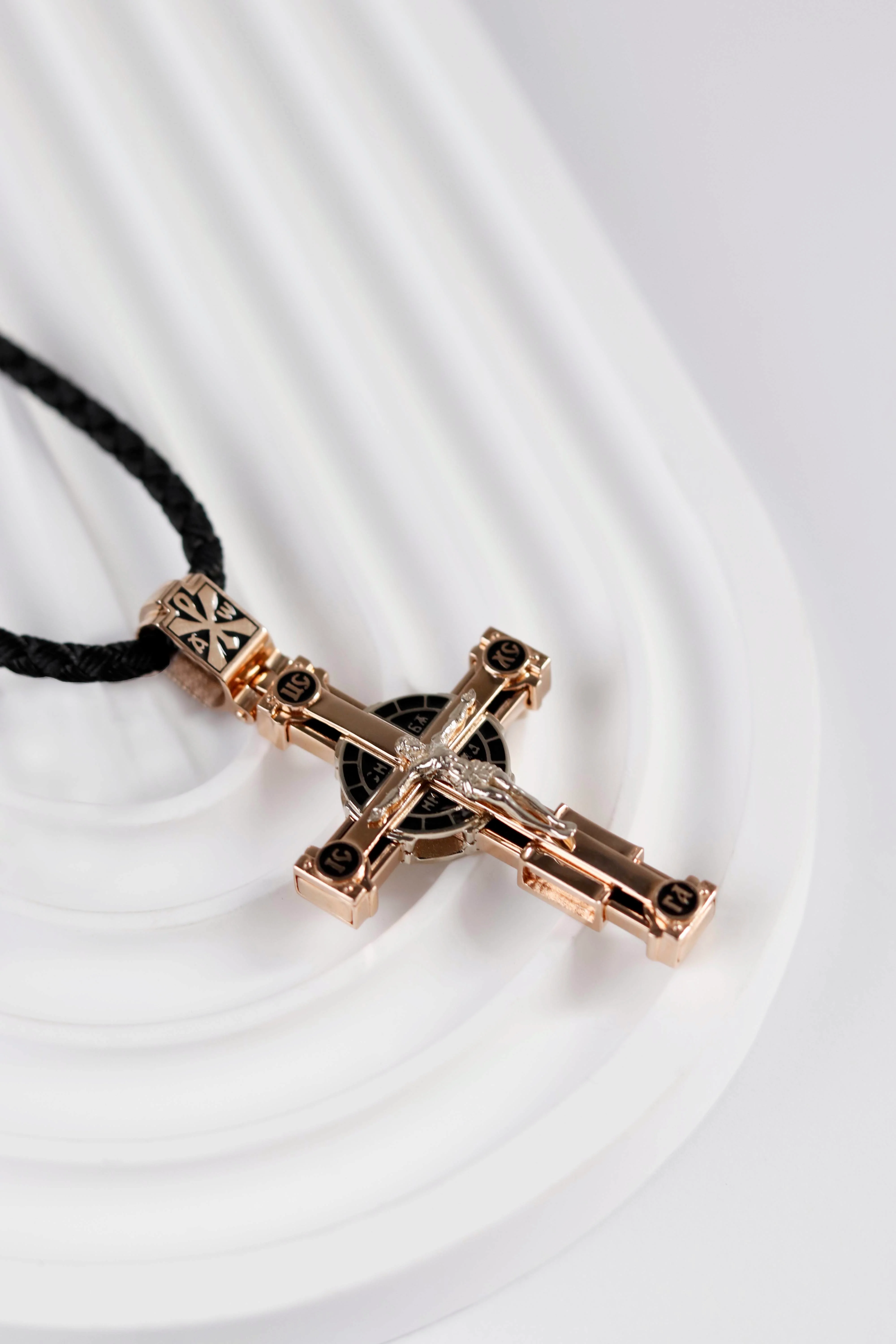 Two-Sided Cross in 14K/585 Rose and White Gold with Enamel - Image 5