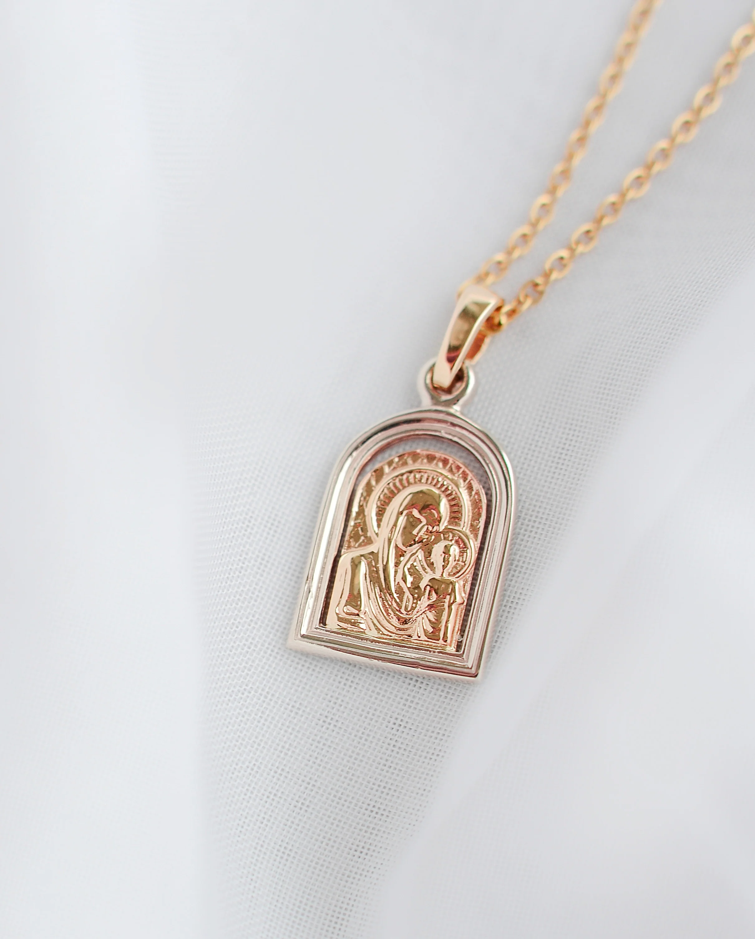 Two Sided Religious Pendant with Virgin Mary and Child in 14K/585 Rose Gold - Image 4