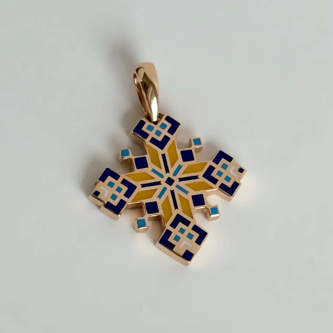 Two-Sided Vyshyvanka Cross in 14K/585 Rose Gold with Enamel - Image 2