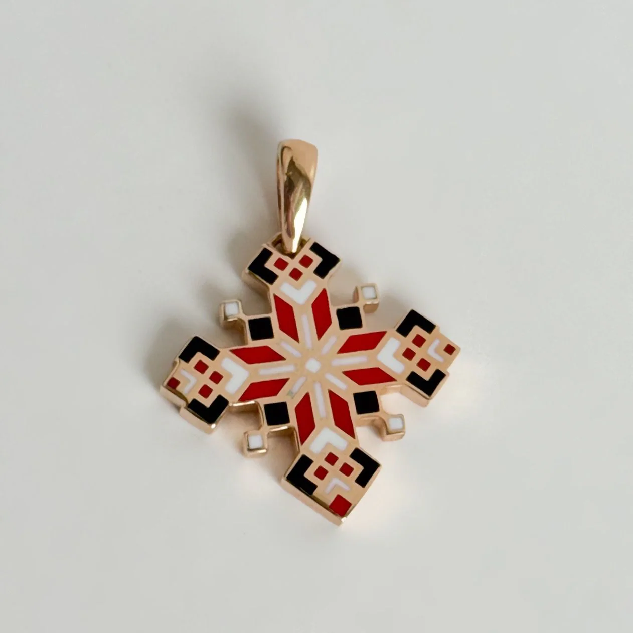 Two-Sided Vyshyvanka Cross in 14K/585 Rose Gold with Enamel - Image 3