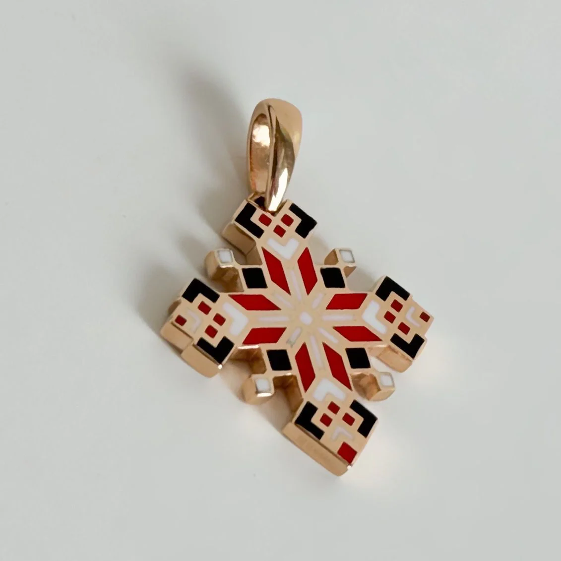 Two-Sided Vyshyvanka Cross in 14K/585 Rose Gold with Enamel - Image 4