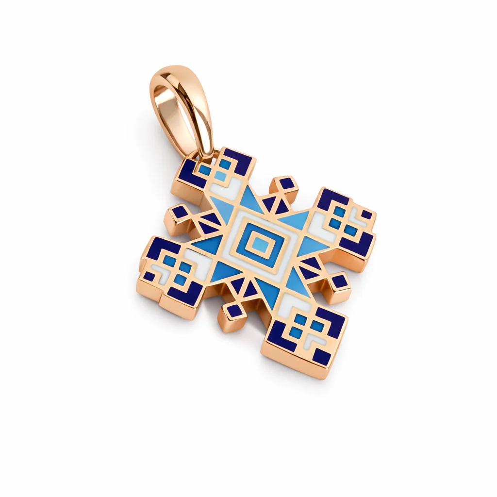 Two-Sided Vyshyvanka Cross in 14K/585 Rose Gold with Enamel - Image 2