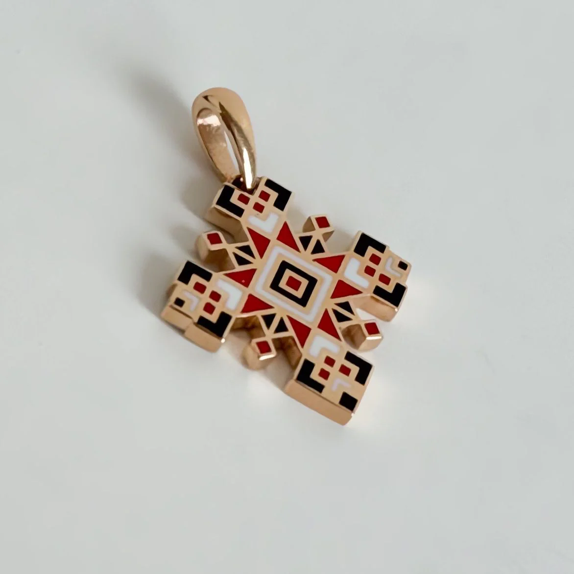 Two-Sided Vyshyvanka Cross in 14K/585 Rose Gold with Enamel - Image 4
