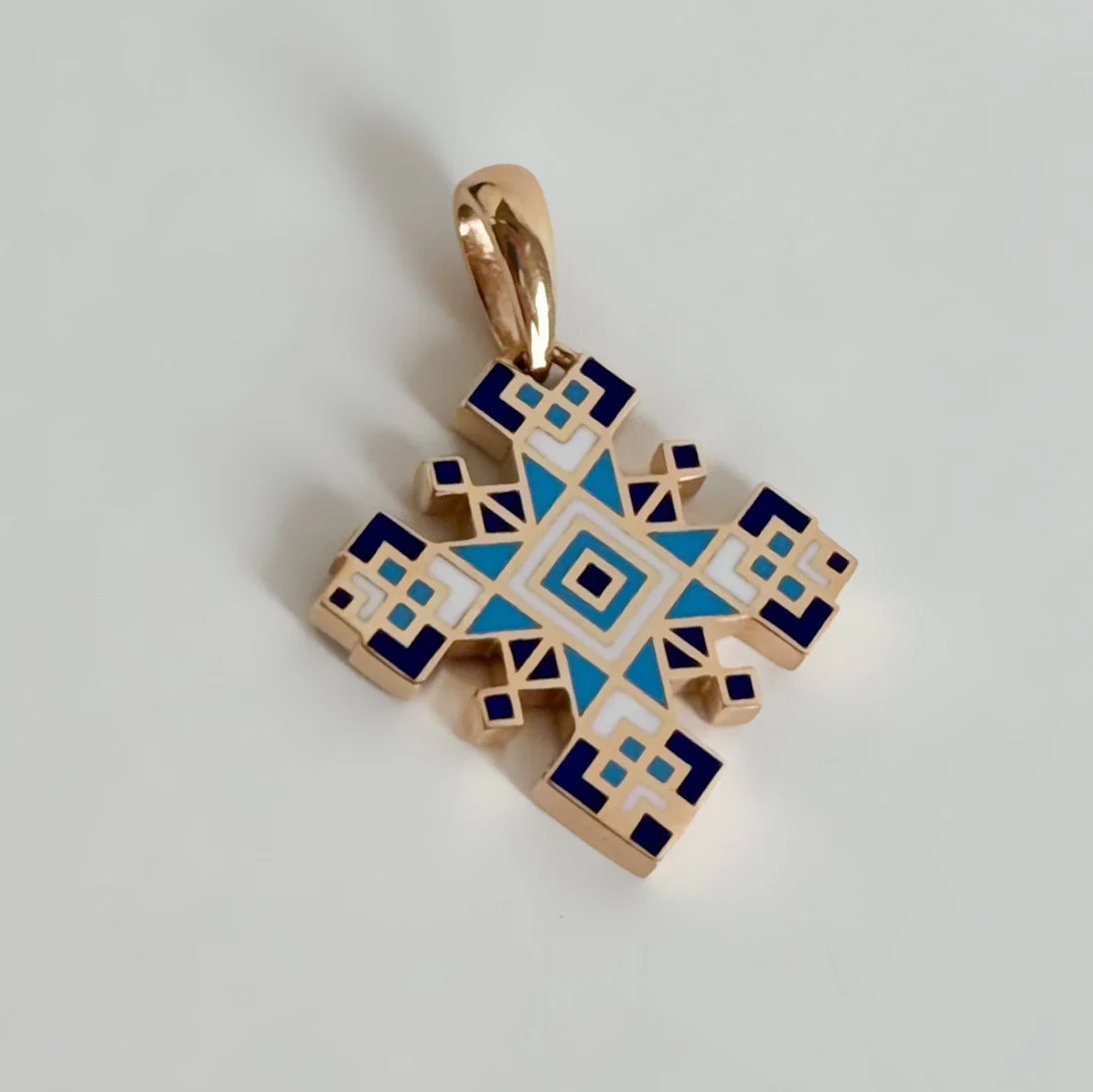 Two-Sided Vyshyvanka Cross in 14K/585 Rose Gold with Enamel - Image 5