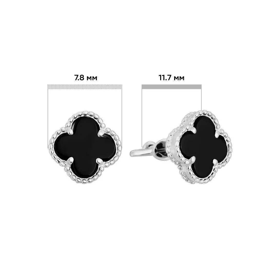 Stud Clover Earrings in 14K/585 White Gold with Onyx - Image 3