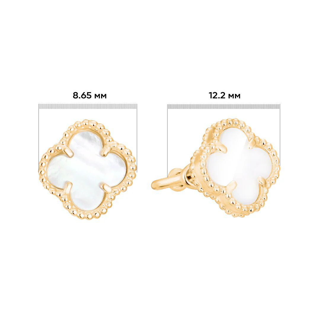 Stud Earrings in 14K/585 Yellow Gold with Mother of Pearl "Clover" - Image 2