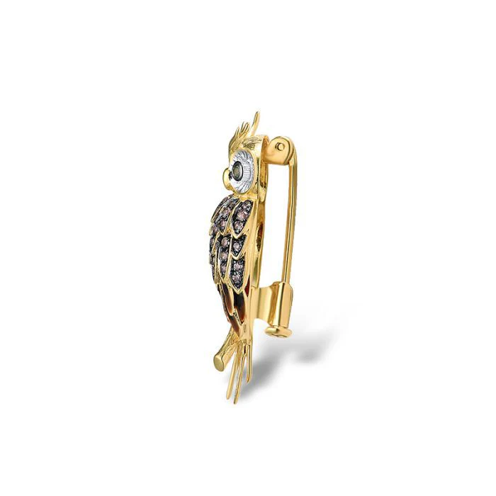 Yellow Gold Plated 925 Sterling Silver Jewelry Pin with Enamel,Green Spinel,Chocolate Cubic Zirconia - Image 2